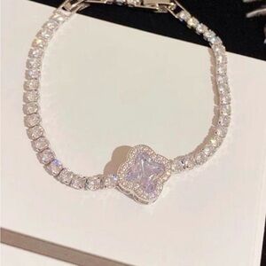 Dazzling Silver Bracelet with Floral Crystal Charm